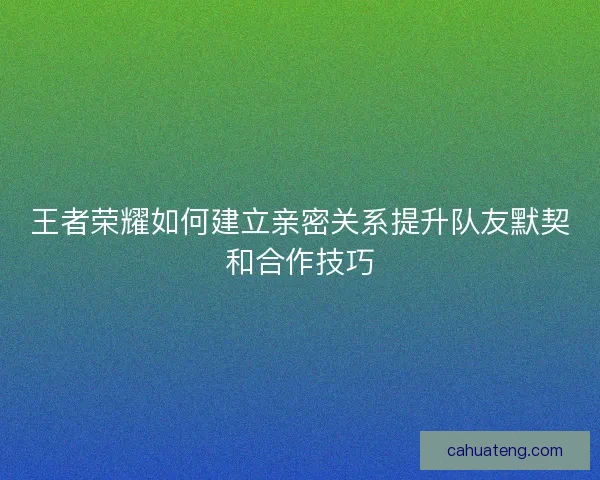 王者荣耀如何建立亲密关系提升队友默契和合作技巧