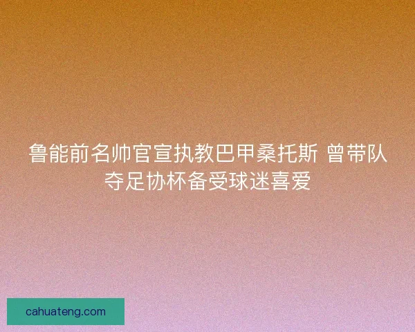鲁能前名帅官宣执教巴甲桑托斯 曾带队夺足协杯备受球迷喜爱